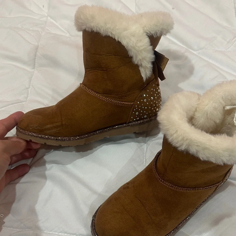 NEW Kids Lucky Brand Tan Suede Fur-Lined Boots size 12M